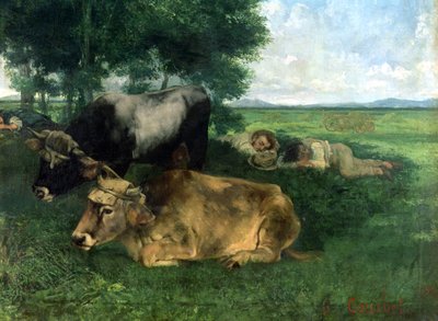 La Siesta Pendant la saison des foins (en detail van dieren die onder een boom slapen), 1867 door Gustave Courbet